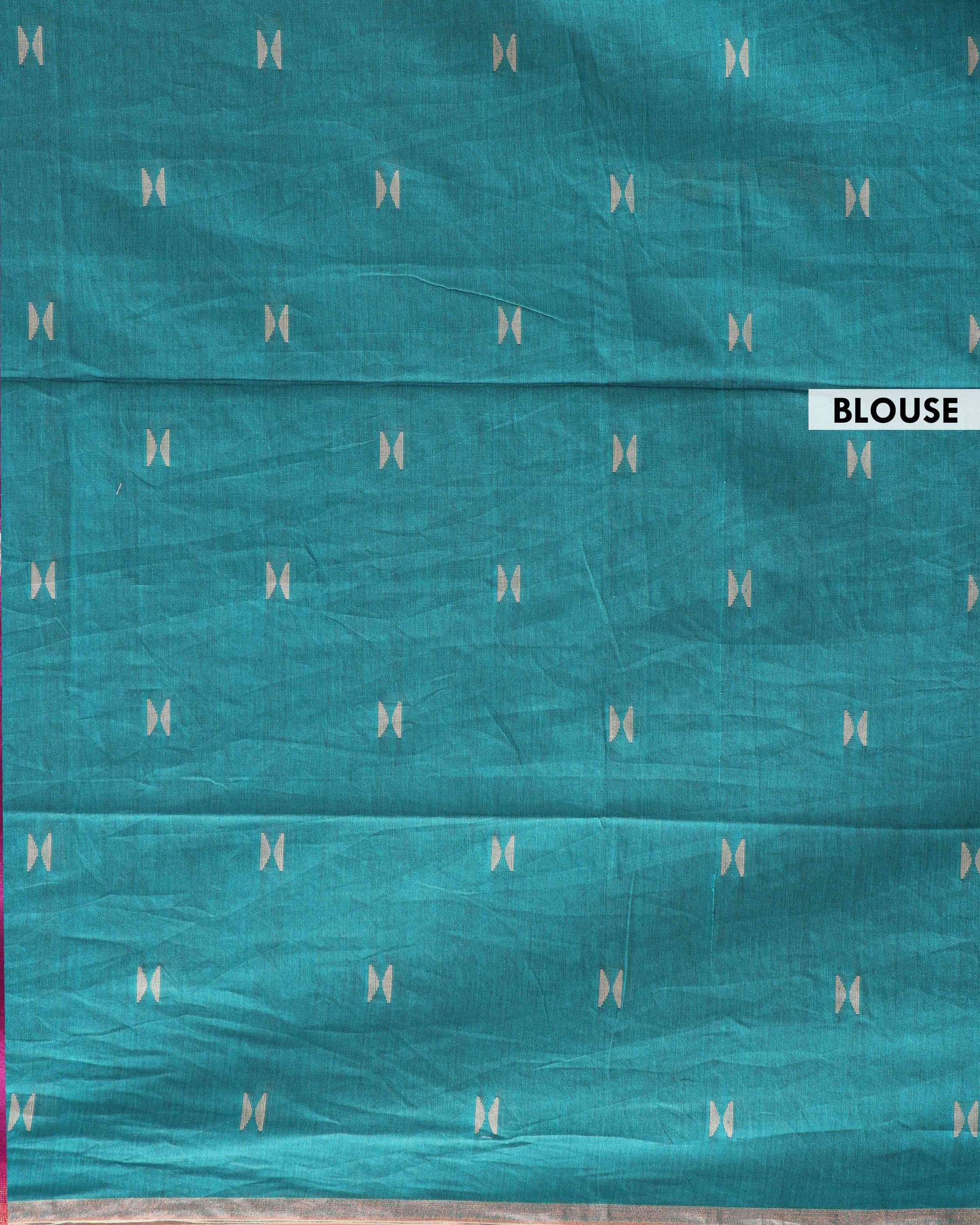 Lightweight Handloom Semi Silk Cotton Saree with Golden Zari Border and Small Motif Detailing  - Teal