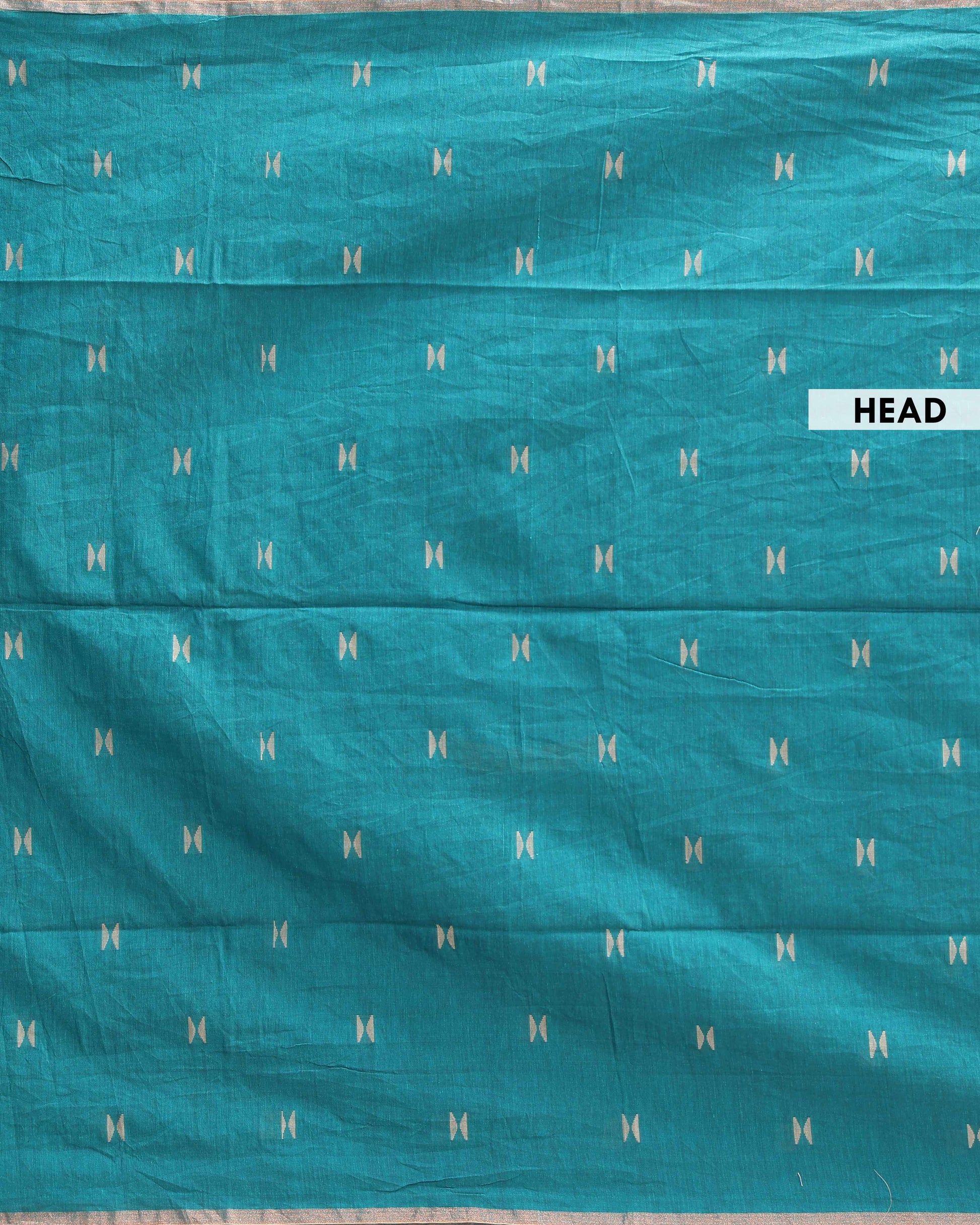 Lightweight Handloom Semi Silk Cotton Saree with Golden Zari Border and Small Motif Detailing  - Teal