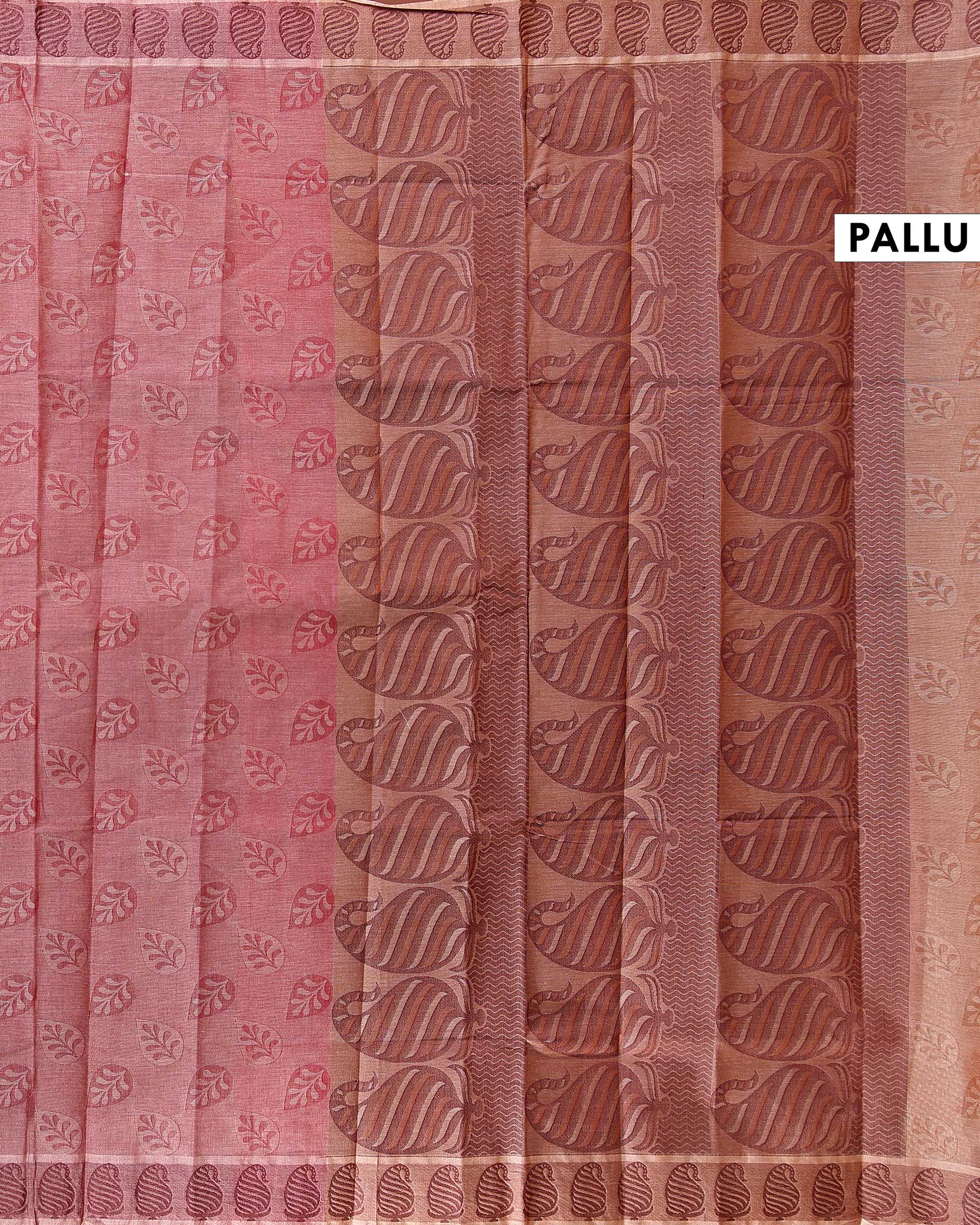 Lightweight Kovai Cotton Saree with Elegant Leaf Pattern and Contrast Border Weave - Onion Pink