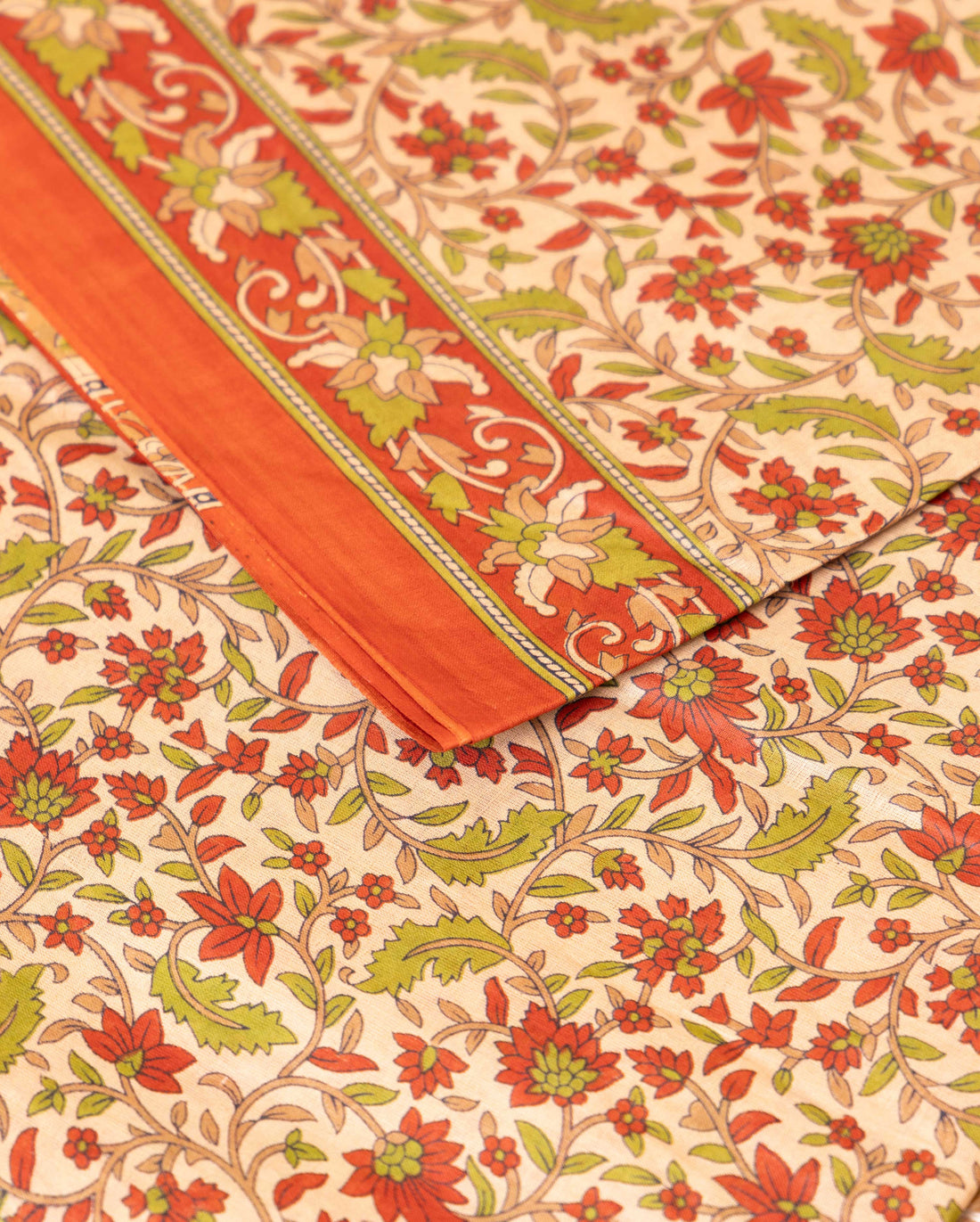 Lightweight Voile Cotton Saree with All-over Floral Print - Sandal 