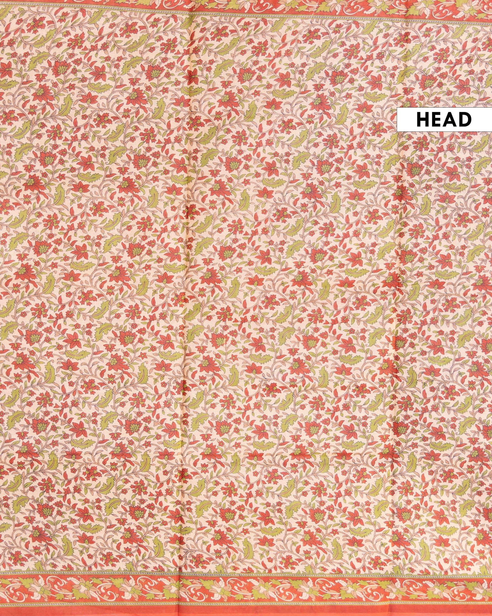 Lightweight Voile Cotton Saree with All-over Floral Print - Sandal 