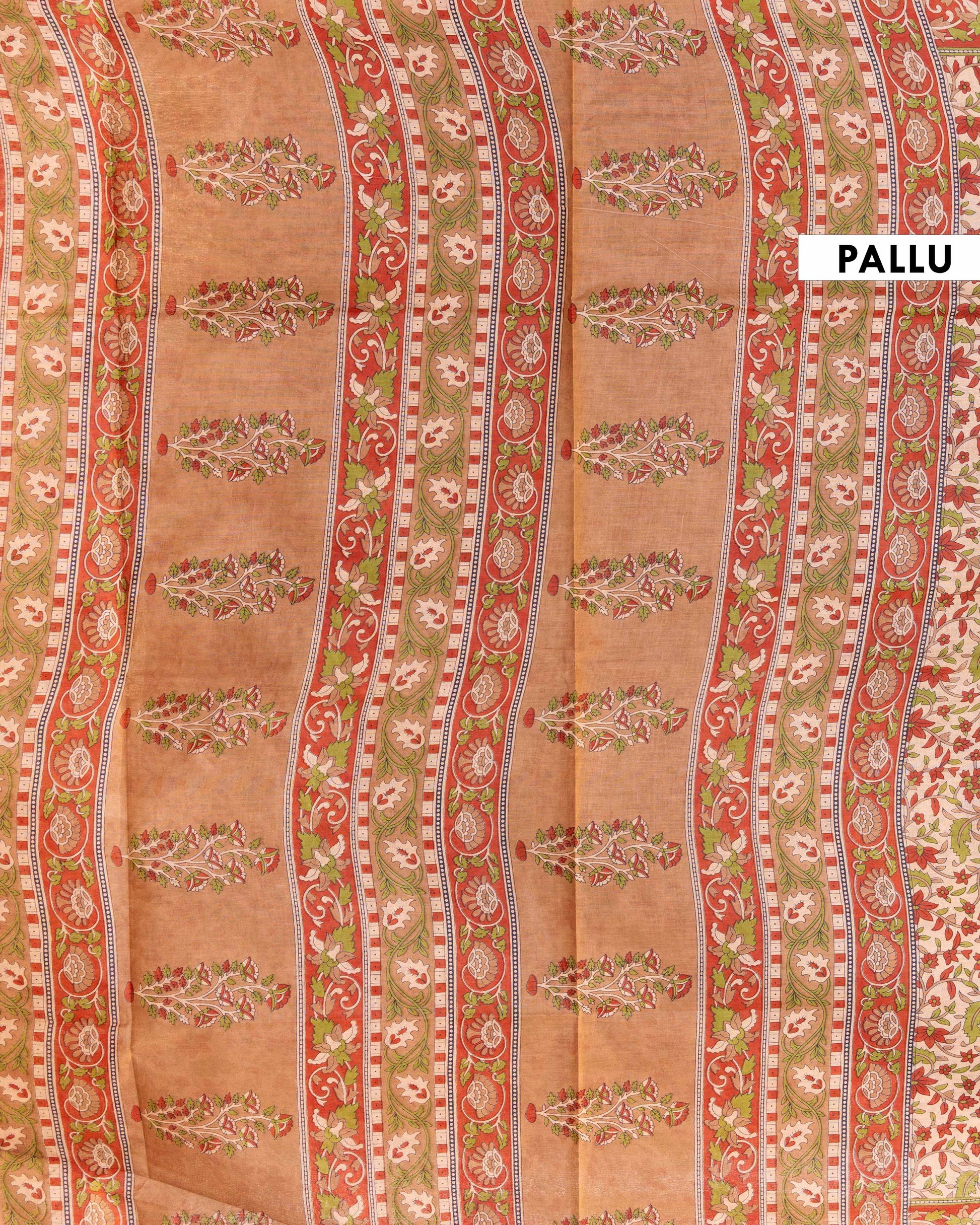 Lightweight Voile Cotton Saree with All-over Floral Print - Sandal 