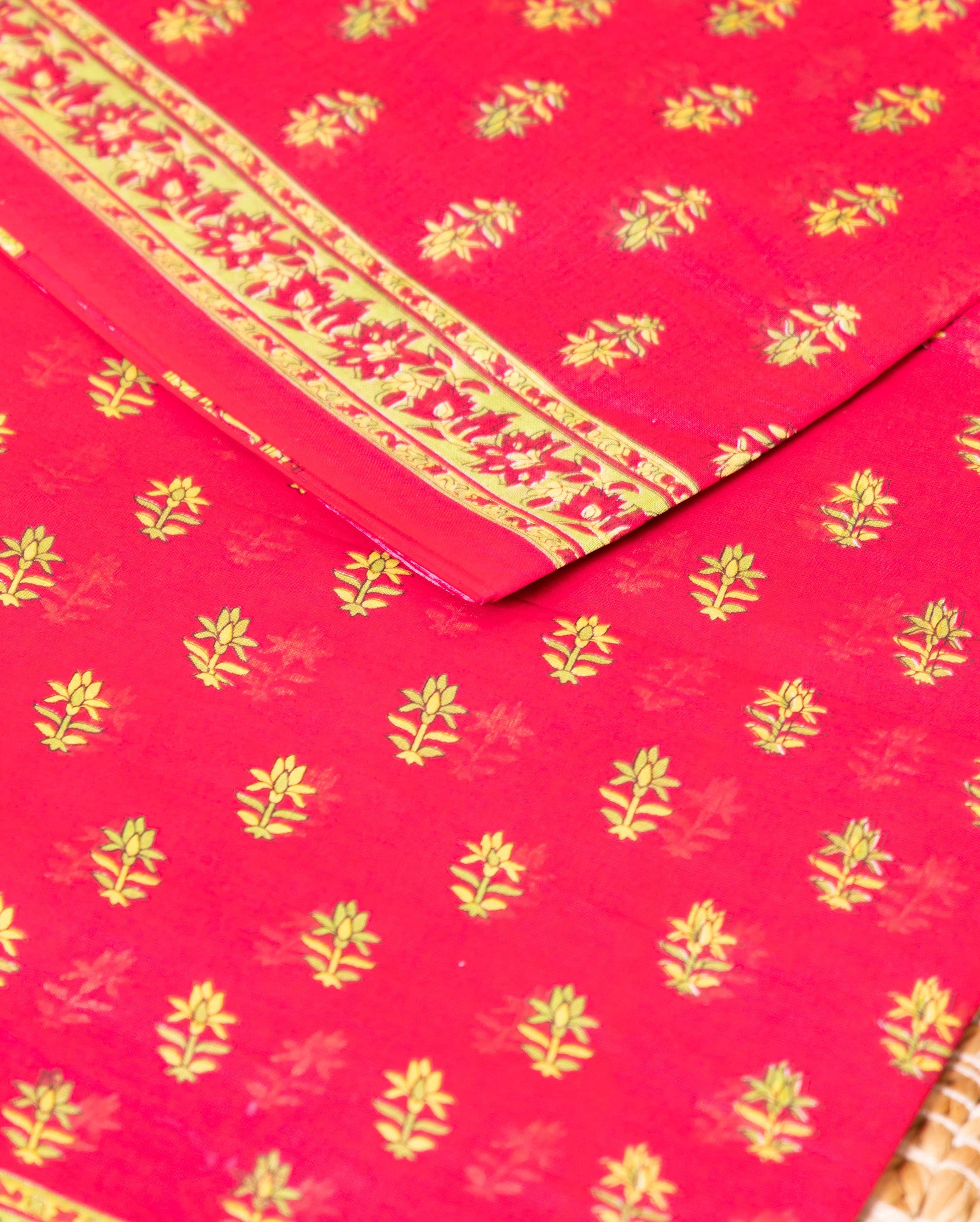 Lightweight Voile Cotton Saree with Contrast Woven Border and All-Over Motifs - Dark Pink