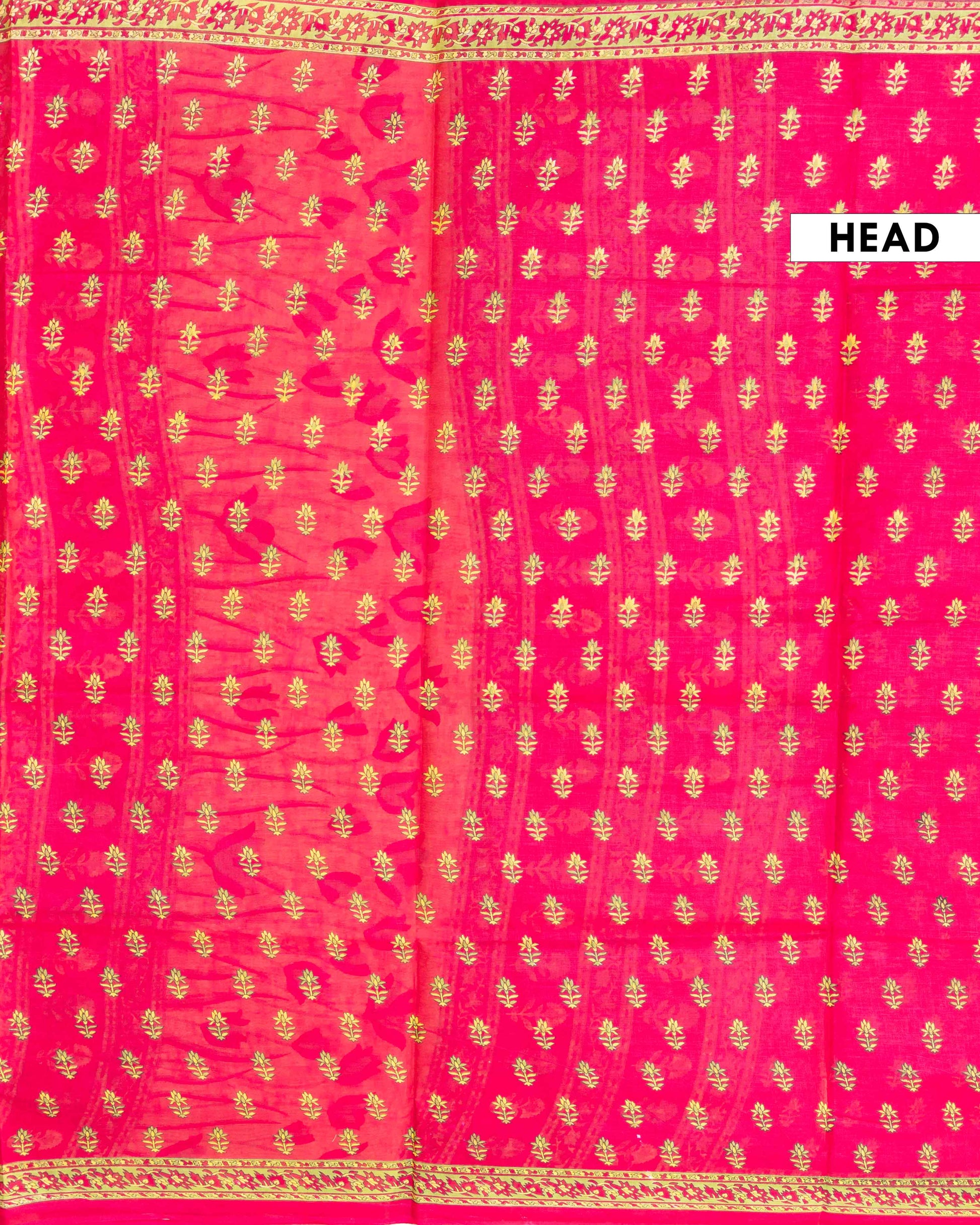 Lightweight Voile Cotton Saree with Contrast Woven Border and All-Over Motifs - Dark Pink