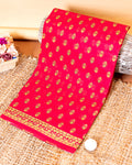 Lightweight Voile Cotton Saree with Contrast Woven Border and All-Over Motifs - Dark Pink