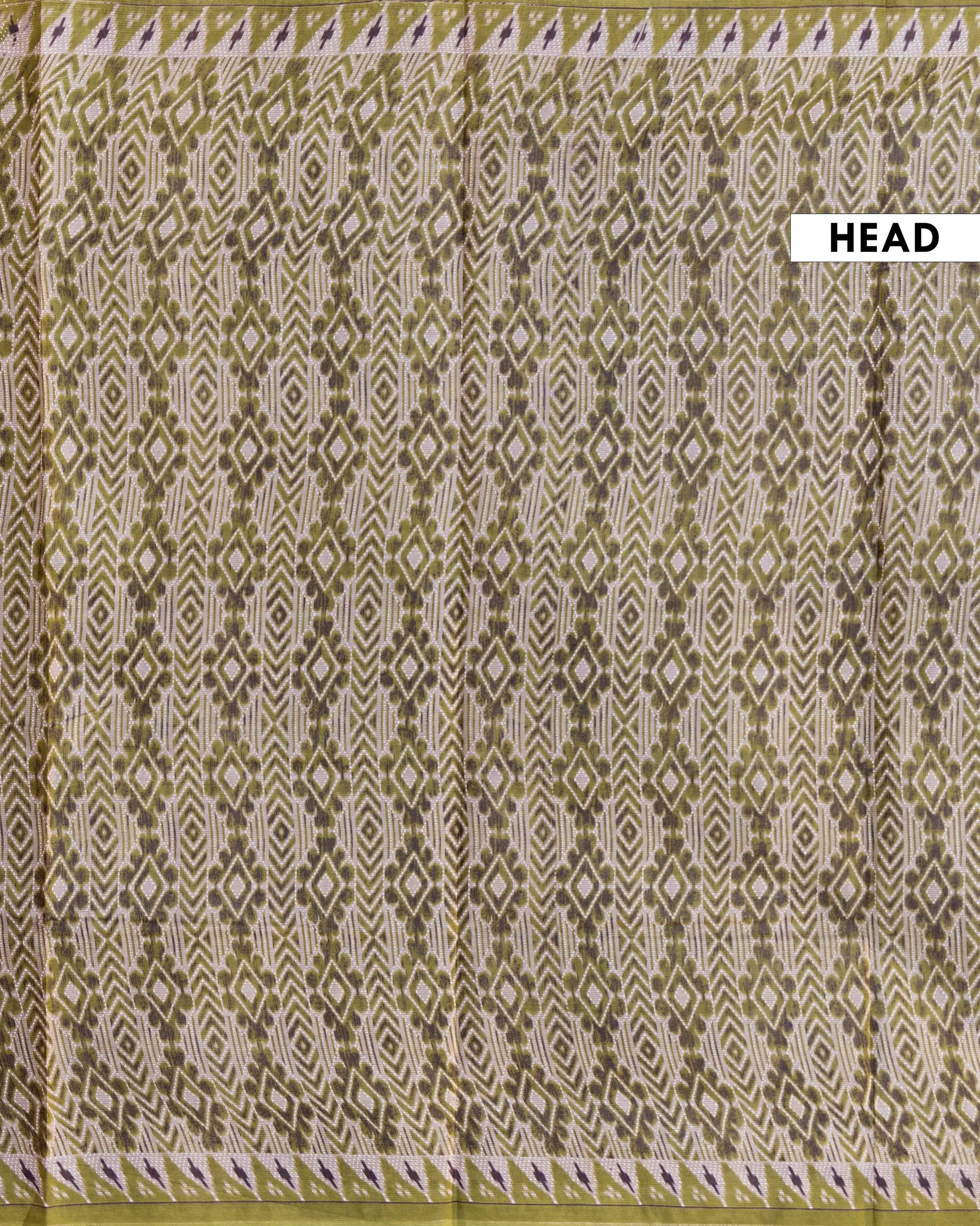 Lightweight Voile Cotton Saree with Intricate Diamond Weave and Striped Border - Green