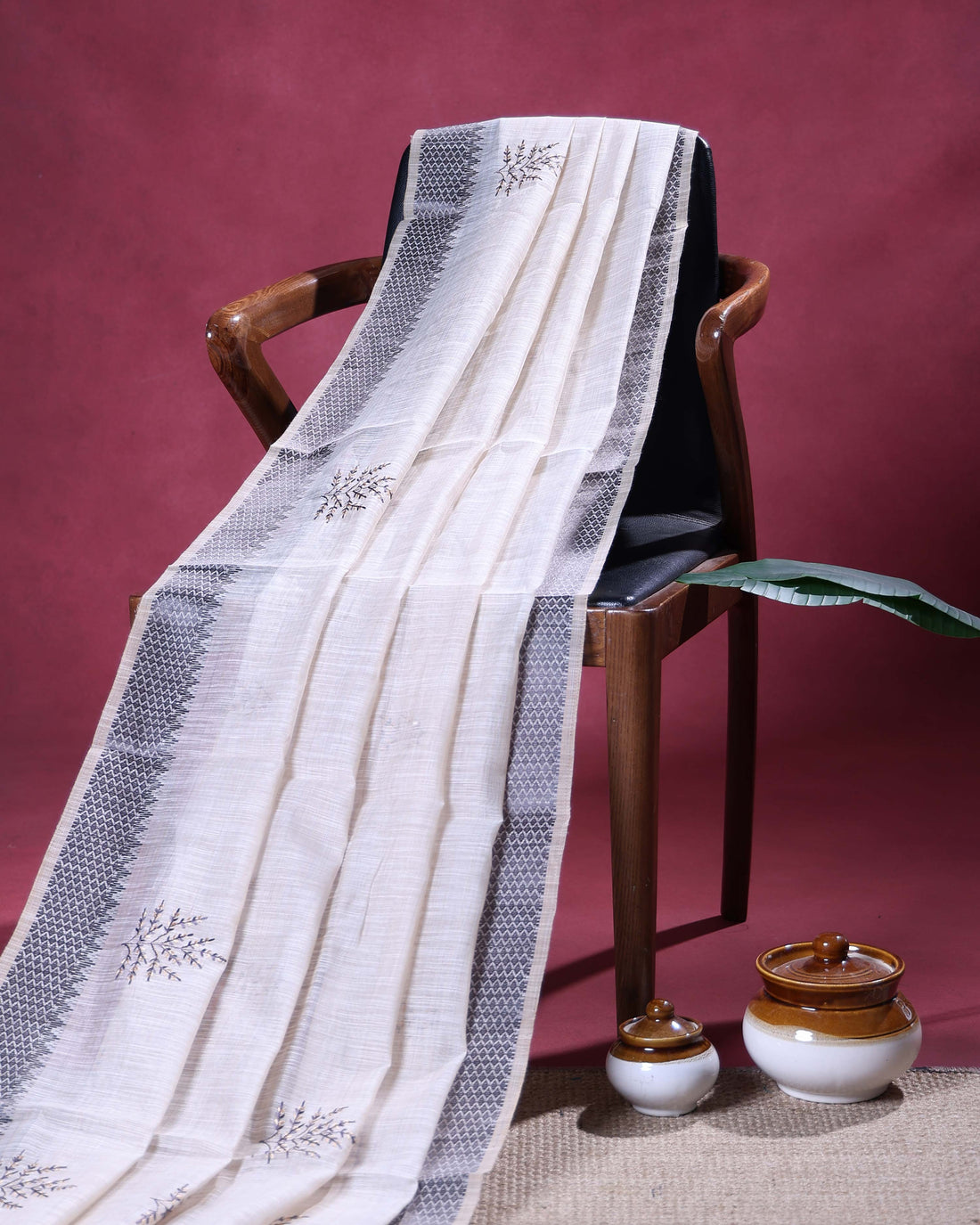 Traditional Linen Cotton Saree with Elegant Woven Border and Delicate Floral Embroidery - Ivory