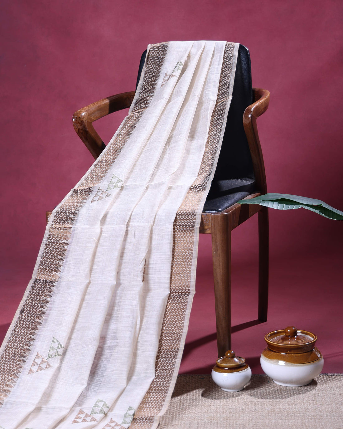 Traditional Linen Cotton Saree with Intricate Woven Border and Subtle Geometric Buta Motifs - Ivory