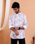 Men’s Linen Valley Casual Full Sleeve Floral Print Shirt - White