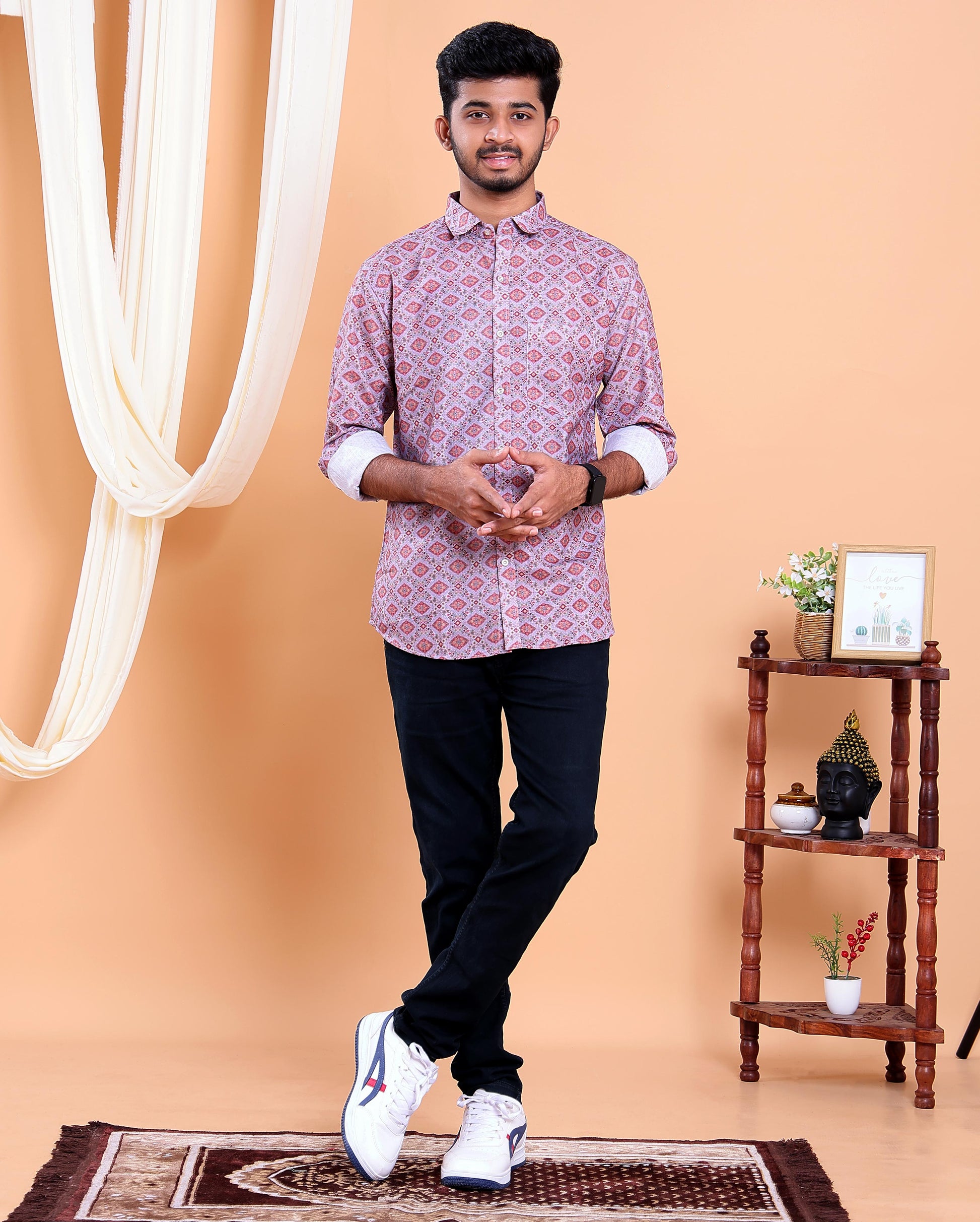 Men’s Linen Valley Casual Full Sleeve Printed Button Down Shirt - Multi