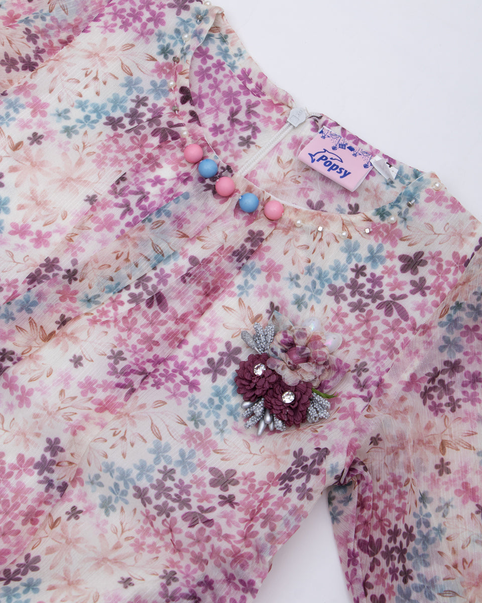 Kids' Floral Print Top & Ruffled Skirt Set - Pink