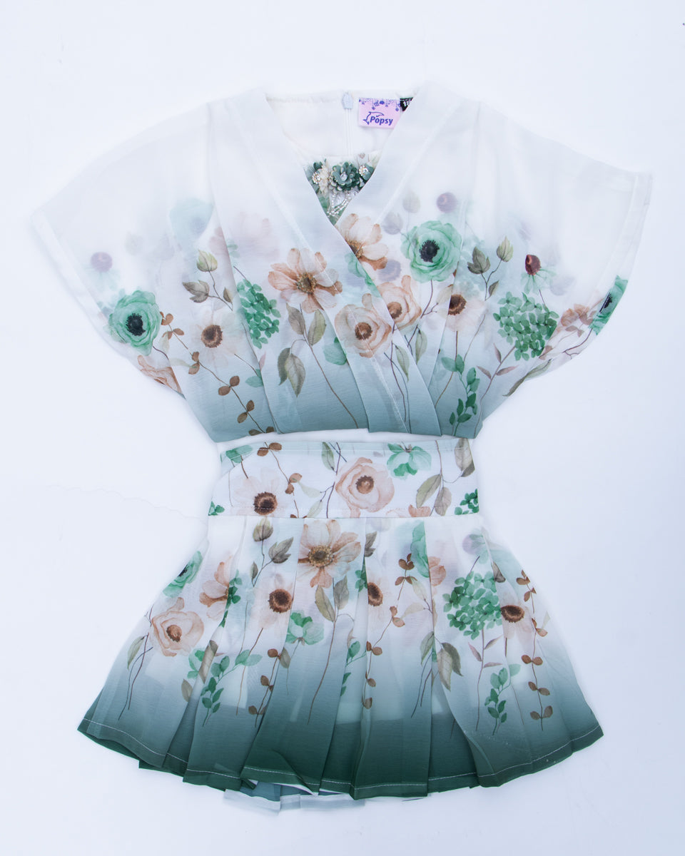 White & Green Colour Girls Western Wear Set