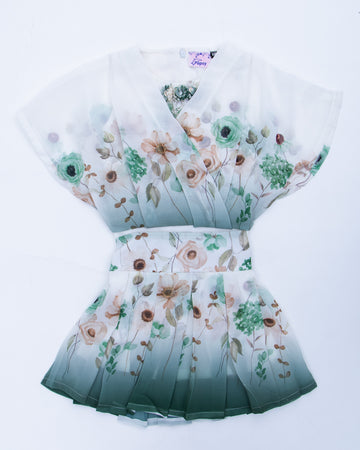 White & Green Colour Girls Western Wear Set
