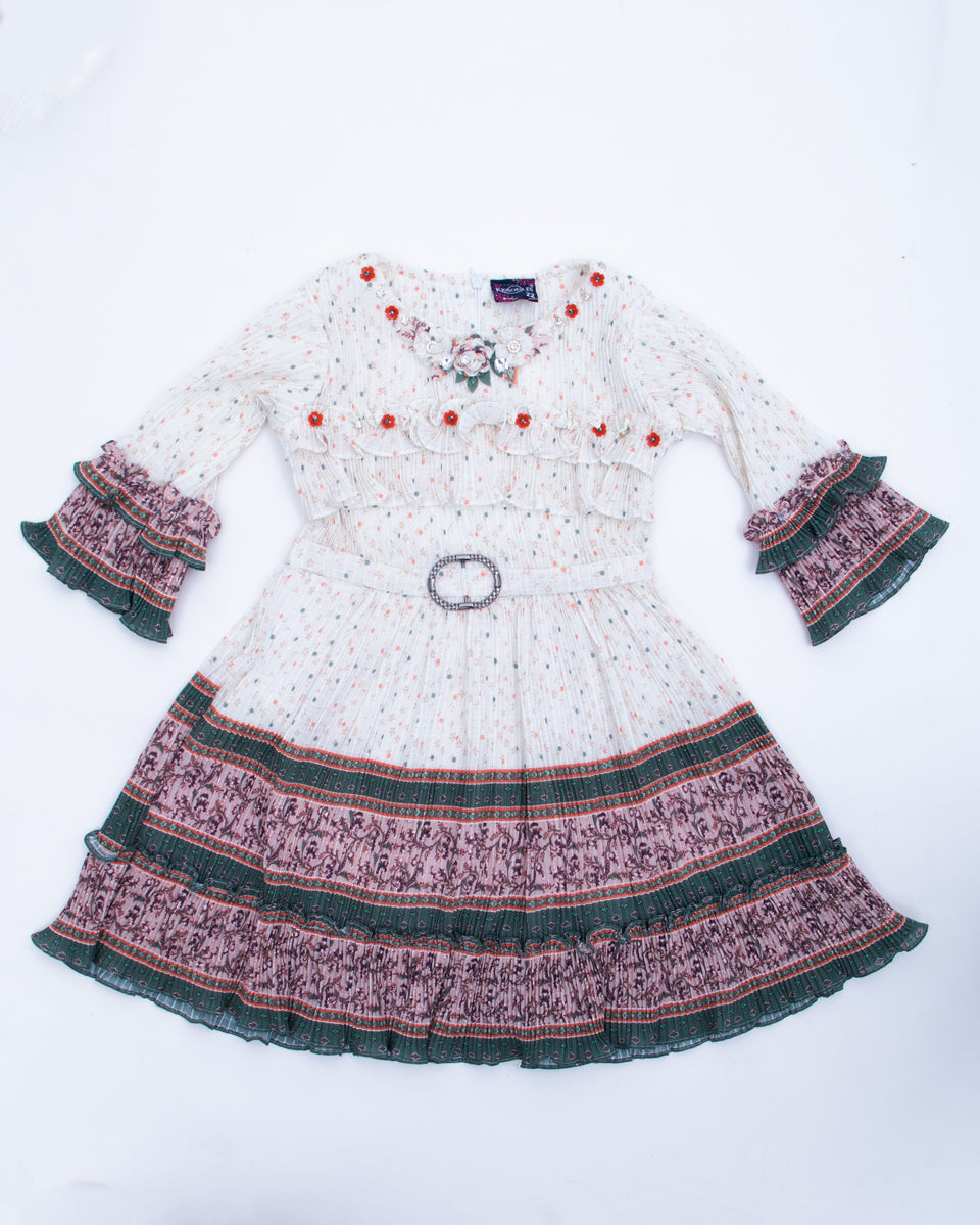 White & Green Colour Girls Western Wear Set