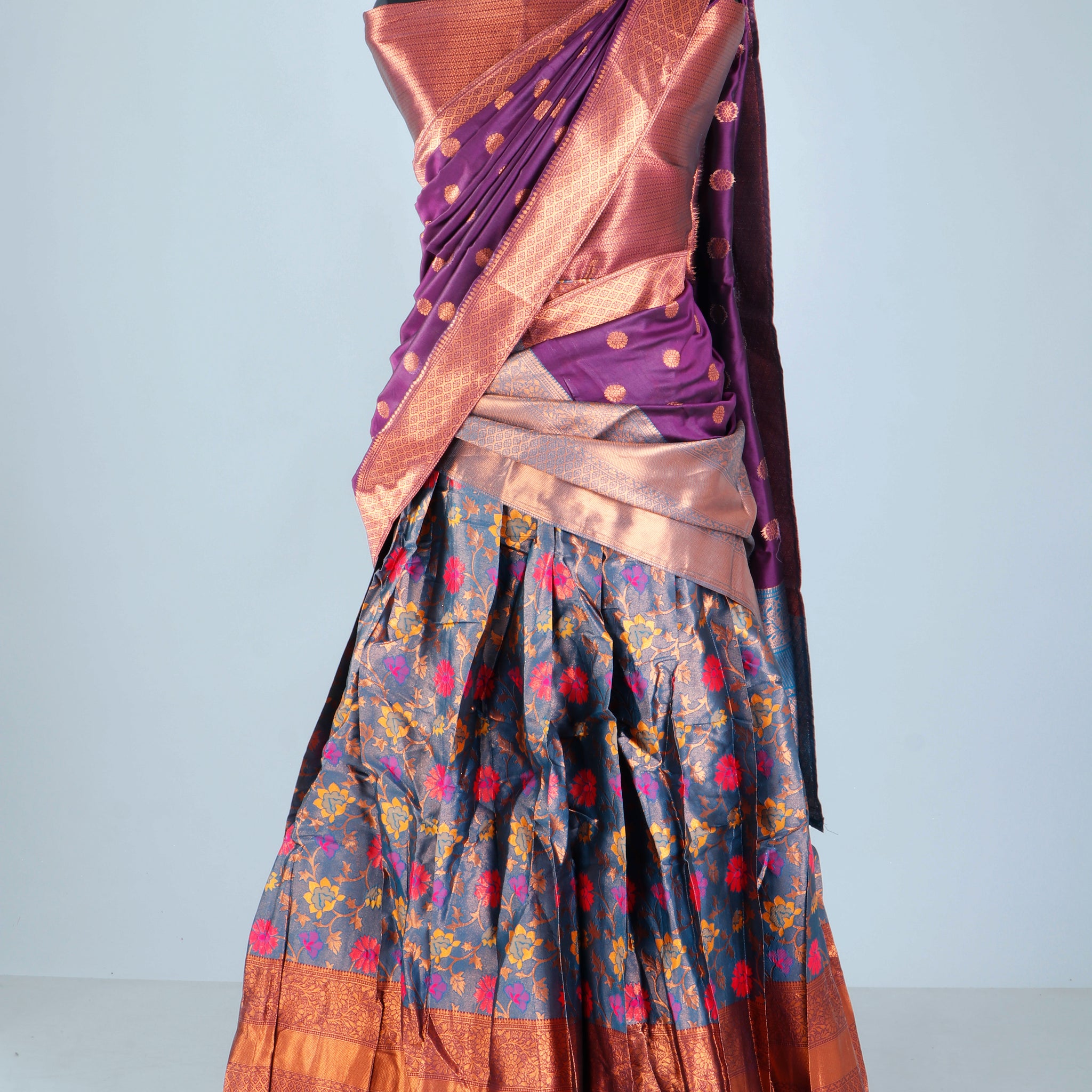 Designer Semi-Stitched Lehenga Choli with Brocade Blouse  - Purple