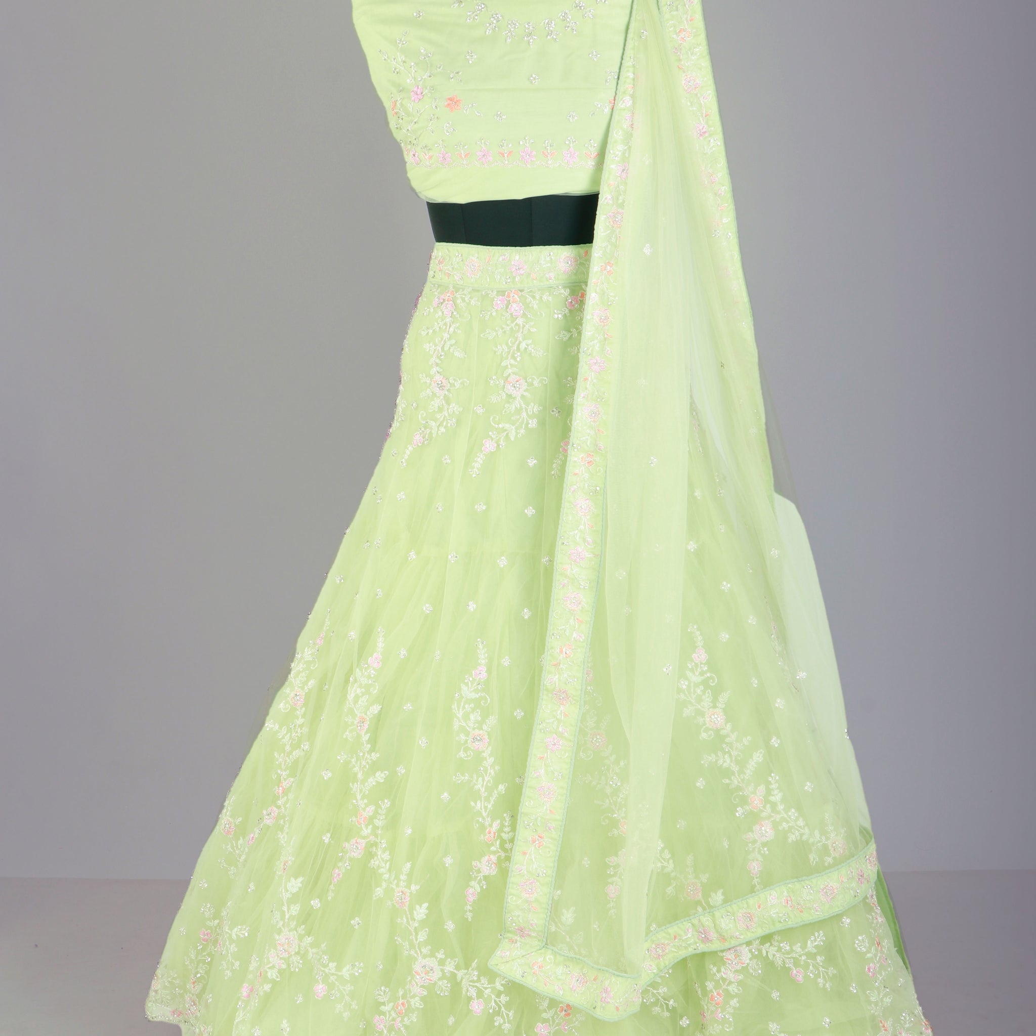 Pista Green Colour Embroidered Semi - Stitched Bridal Wedding Lehenga