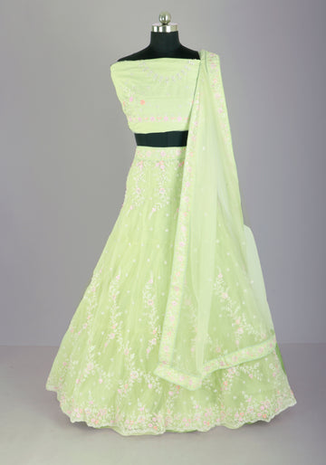 Pista Green Colour Embroidered Semi - Stitched Bridal Wedding Lehenga