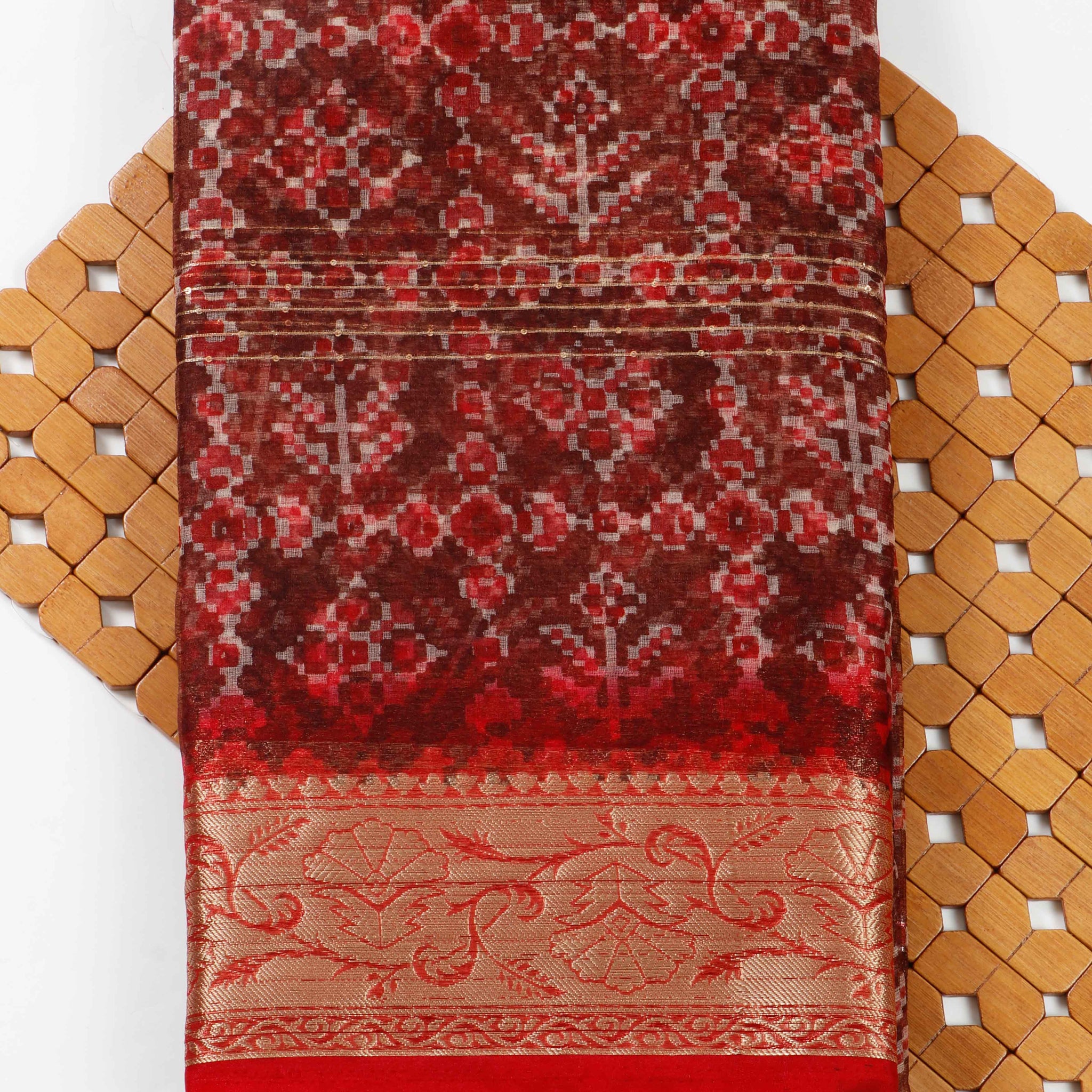 Dark Red Color Raw Silk Saree - RS09
