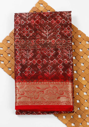 Dark Red Color Raw Silk Saree - RS09