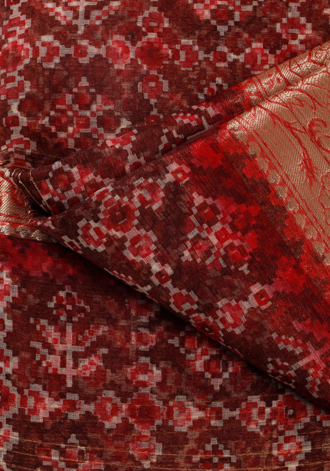 Dark Red Color Raw Silk Saree - RS09