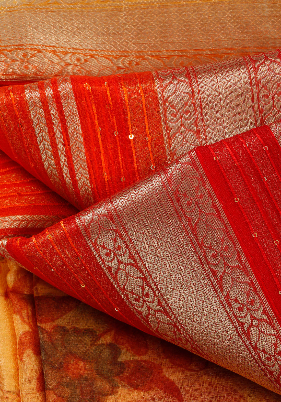 Light Orange Color Raw Silk Saree - RS11