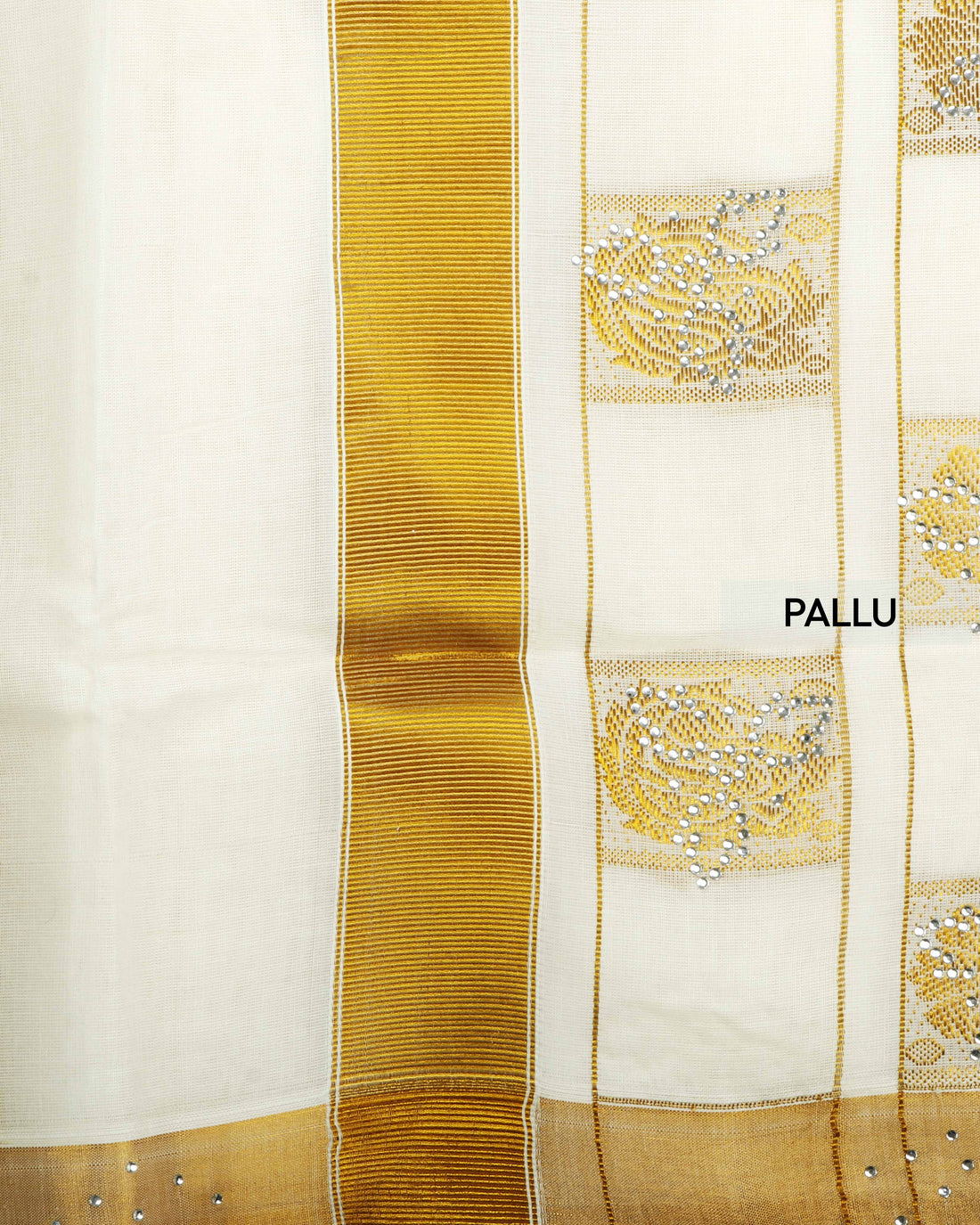 White & Gold Colour Design Kerala Saree