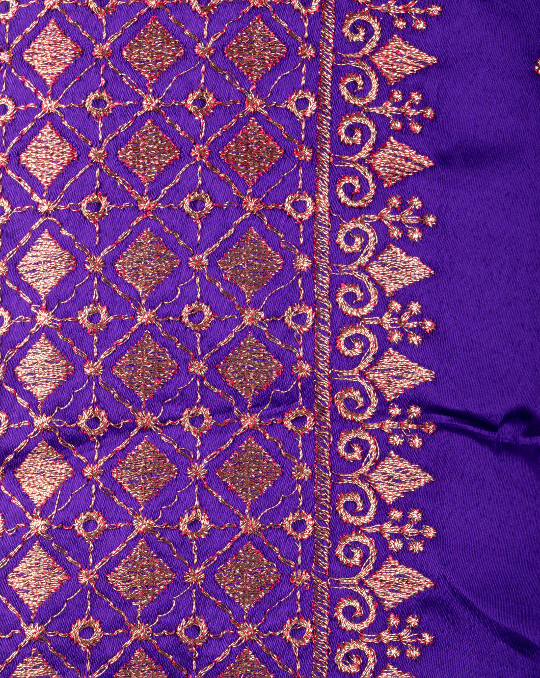 Embroidered Unstitched Blouse Material with Zari Work - Violet