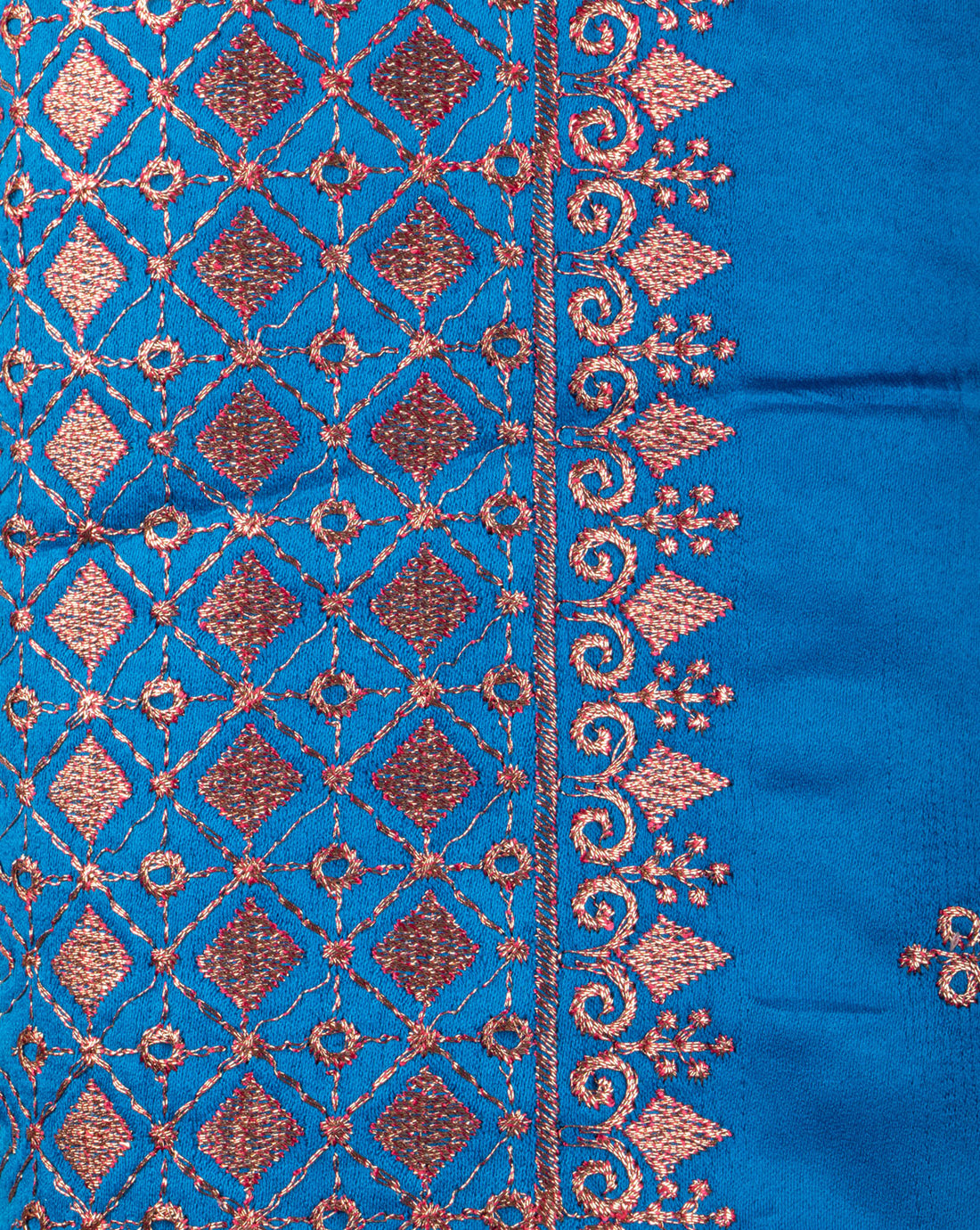 Embroidered Raw Silk Unstitched Blouse Material  - Blue