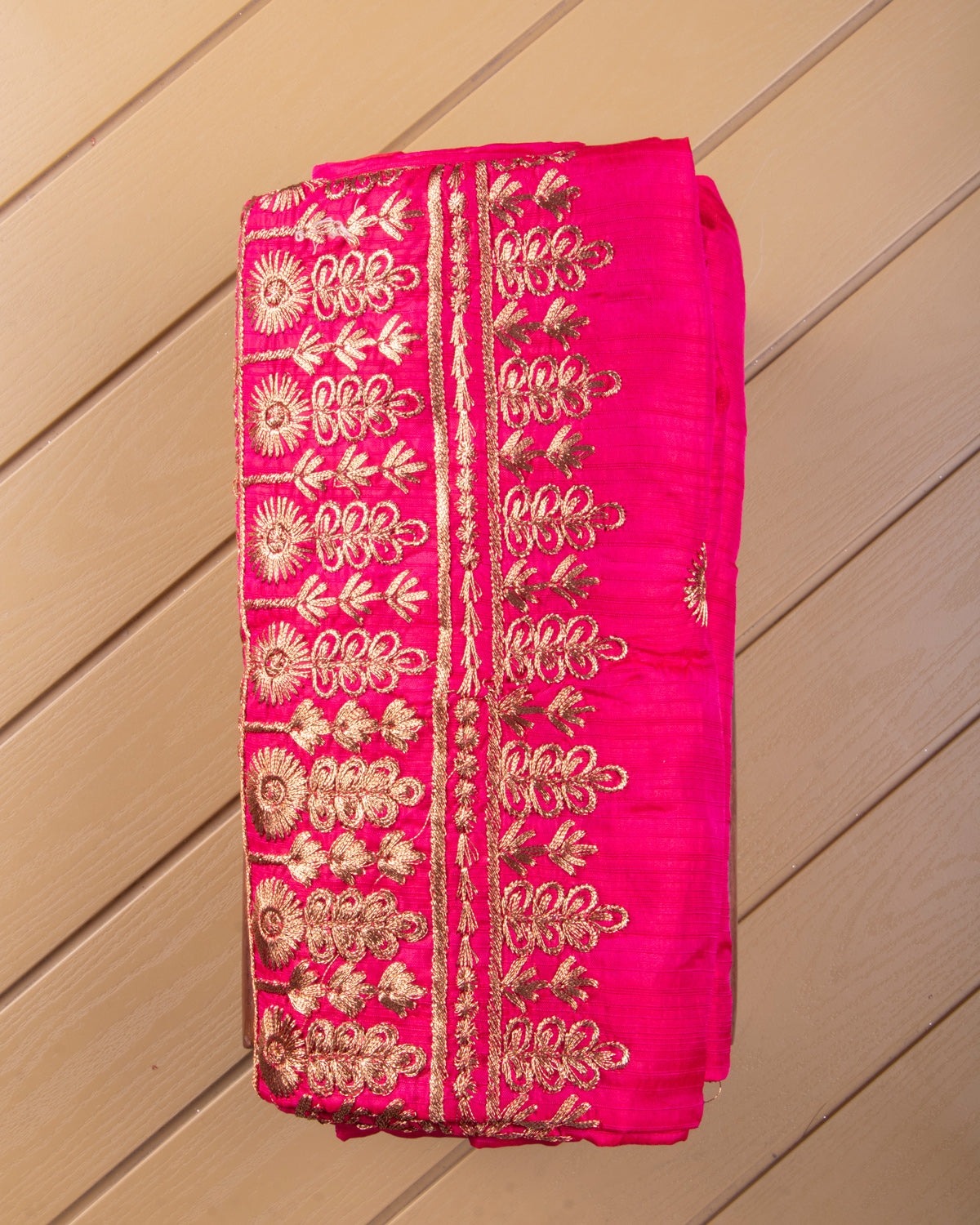 Embroidered Unstitched Blouse Material with Gold Zari Work - Pink
