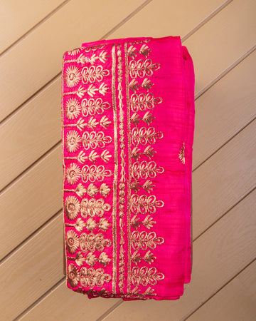Embroidered Unstitched Blouse Material with Gold Zari Work - Pink