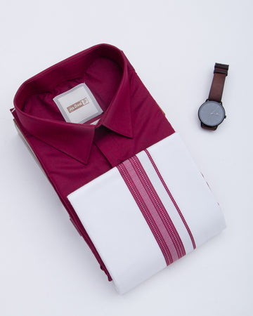 Men's Maroon Traditional Regular Fit Shirt & Dhoti Set