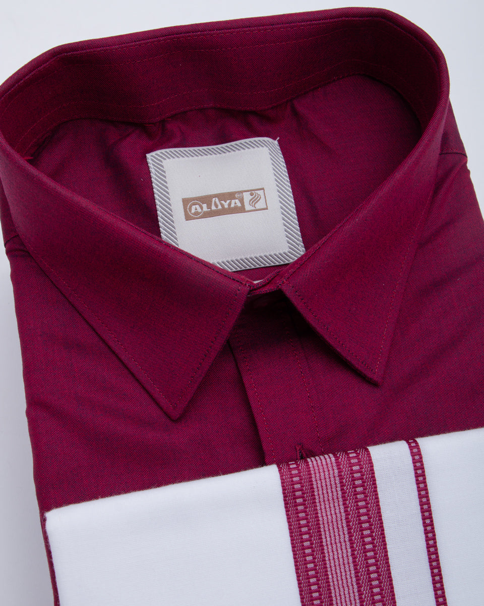 Men's Maroon Traditional Regular Fit Shirt & Dhoti Set