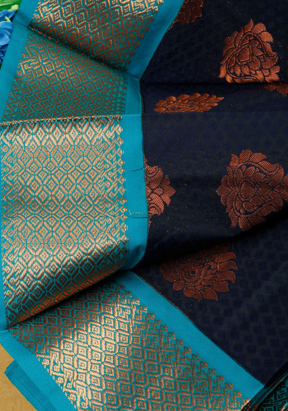 Navy Blue Colour Printed Premium Silk Saree