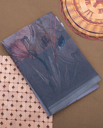 Dark Grey Color Organza Saree