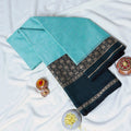 Mangalagiri Cotton Saree Blue With  Teal Zari Border And Traditional Woven Patterns