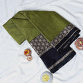 Mangalagiri Cotton Saree Green With Black  Zari Border And Traditional Woven Patterns