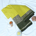Mangalagiri Cotton Saree Parrot Green With Dark Green  Zari Border And Traditional Woven Patterns