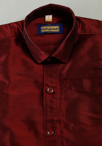 Maroon Colour Silk Cotton Dhoti & Shirt Set