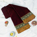 Maroon Mangalagiri Cotton Saree with Yellow Border and Elephant Motif Zari Design