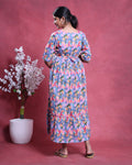 Women’s Abstract Printed Maternity Dress with V-Neck Half Sleeves Empire Waist Tiered Flared Hem A-Line Silhouette - Multi