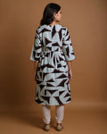 Maternity Wear  - Multi Modern Geometric Grid Print Button-Down Women's Feeding Top-Right Side-Close Up-Back Side