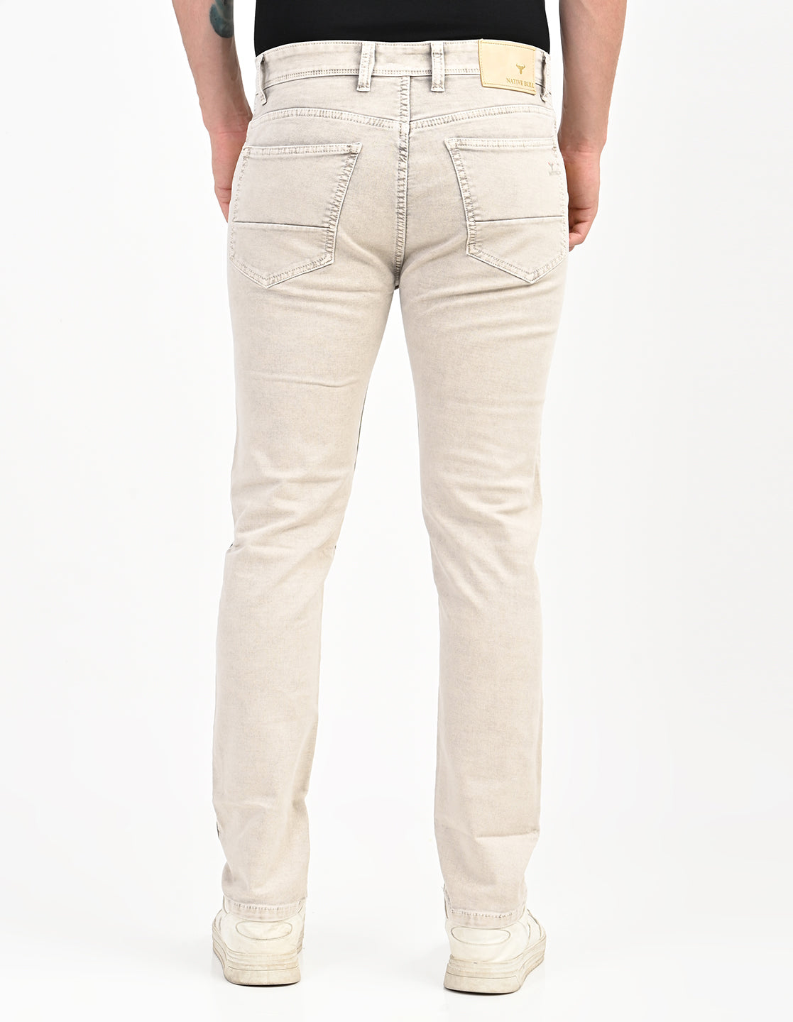 Men Mid Rise Slim Fit Clean Look Stretchable Jeans - Beige