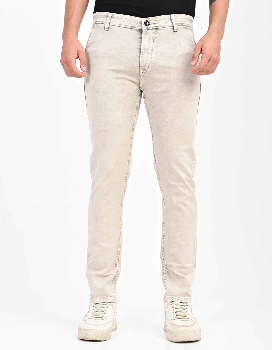 Men Mid Rise Slim Fit Clean Look Stretchable Jeans - Beige