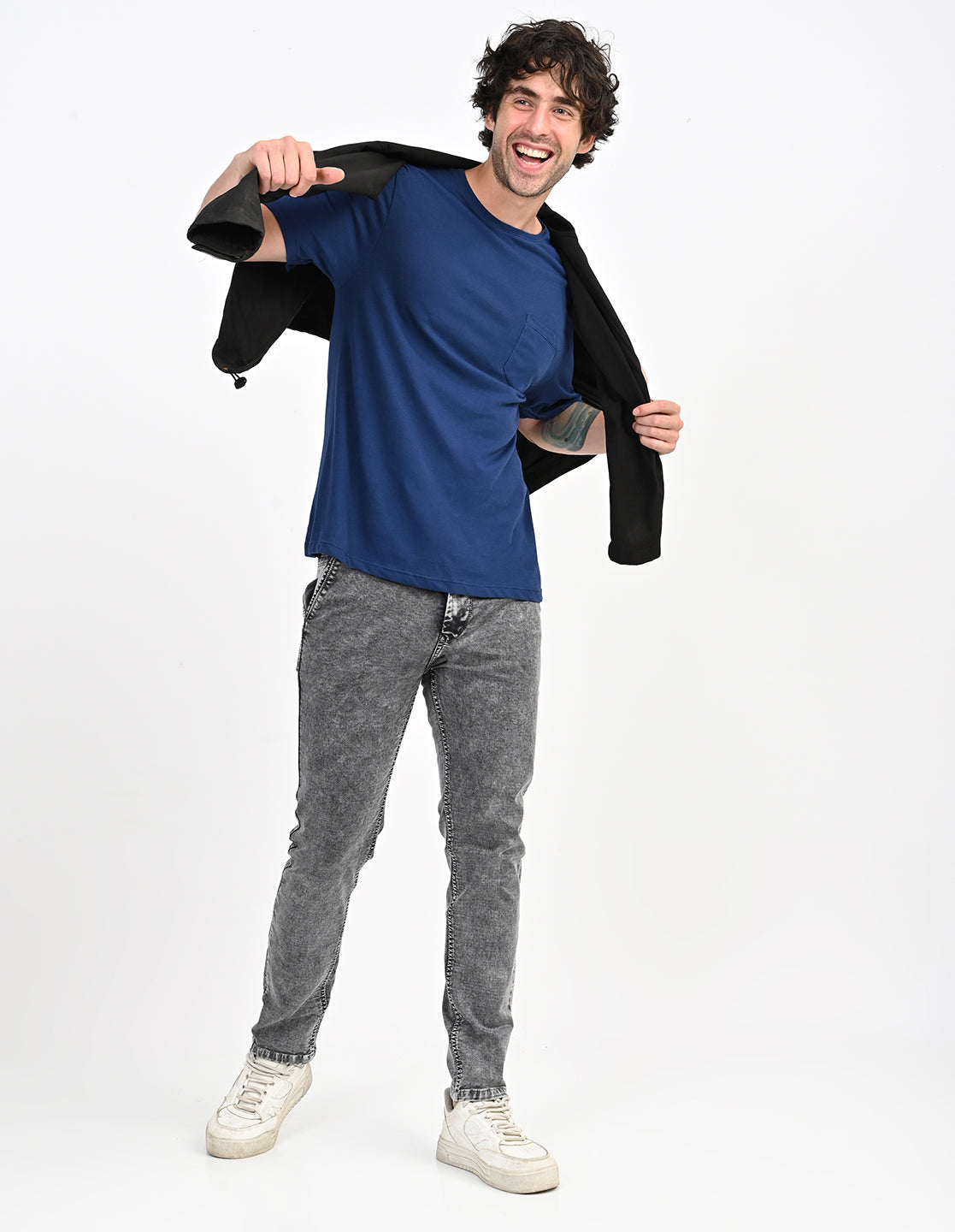 Men Mid Rise Slim Fit Clean Look Stretchable Jeans - Dark Grey