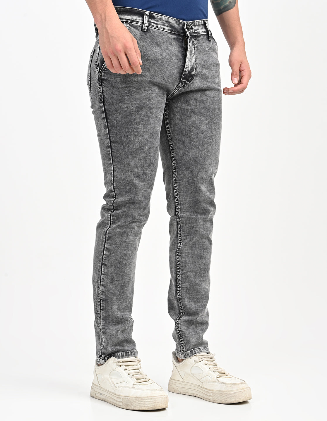 Men Mid Rise Slim Fit Clean Look Stretchable Jeans - Dark Grey