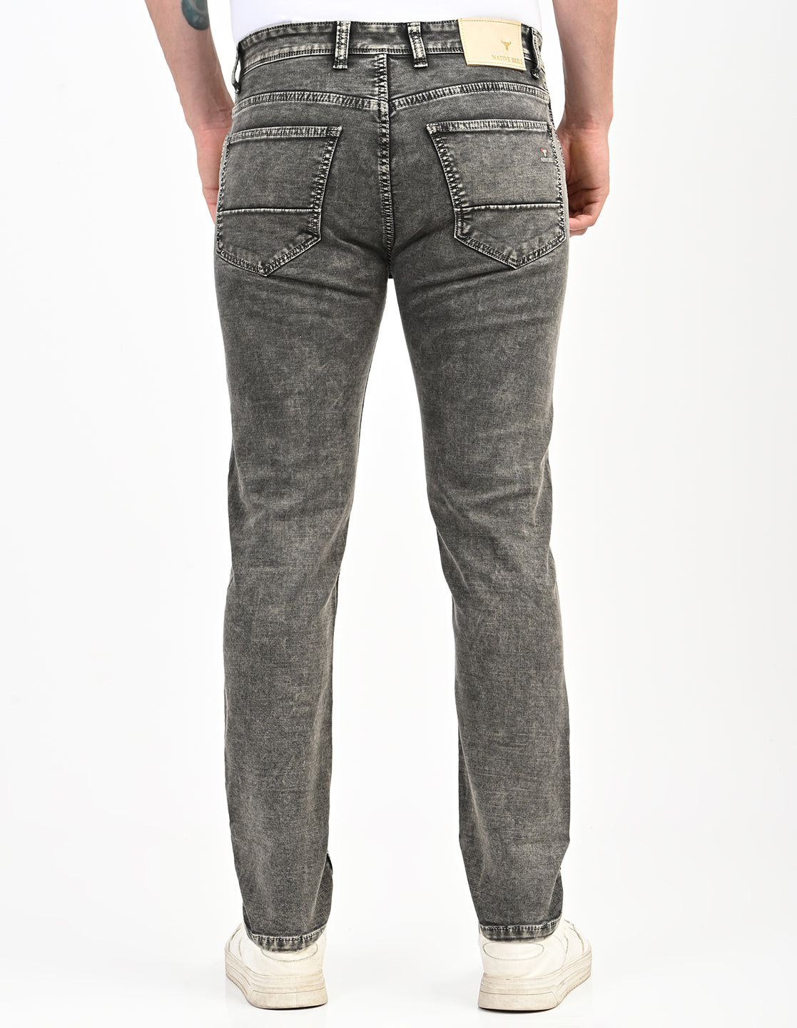 Men Mid Rise Slim Fit Clean Look Stretchable Jeans - Dark Grey-three