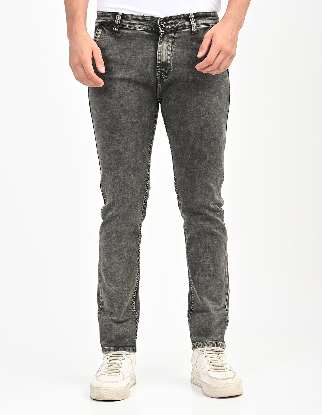 Men Mid Rise Slim Fit Clean Look Stretchable Jeans - Dark Grey-three
