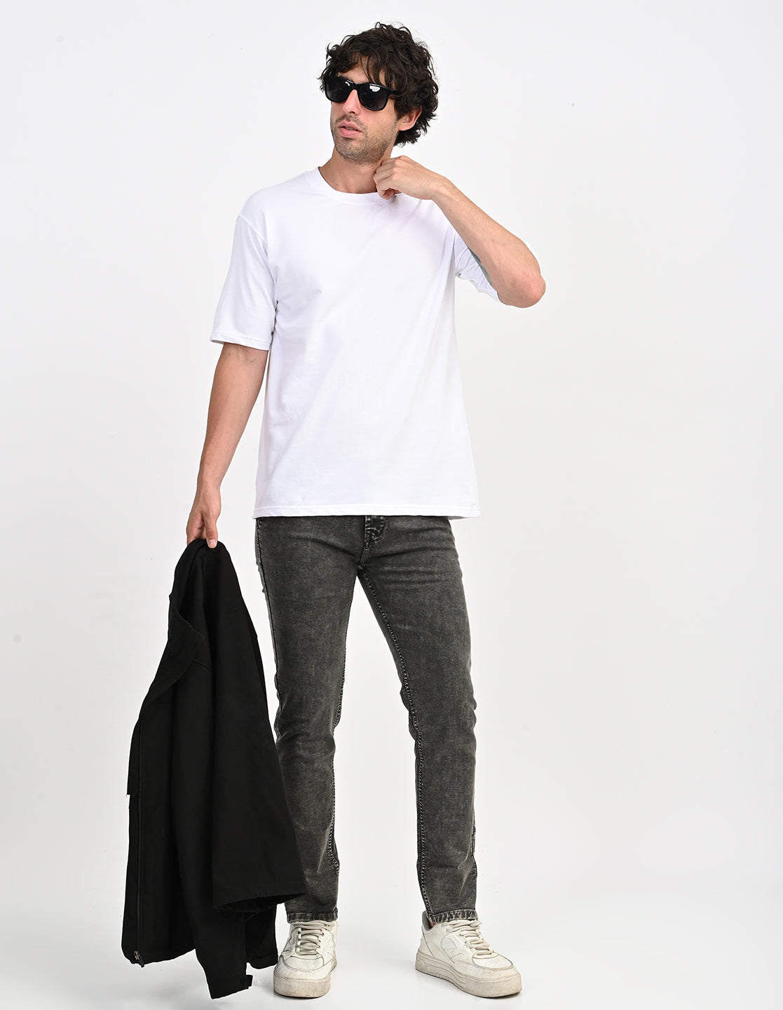 Men Mid Rise Slim Fit Clean Look Stretchable Jeans - Dark Grey-three