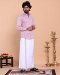 Men's Full Sleeve Shirt and Traditional Dhoti Set with Woven Border - Pink