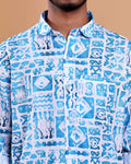 Men's Full Sleeve Shirt and Traditional Dhoti Set with Designer Border - Blue